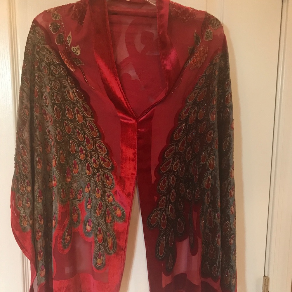 Velvet Beaded Peacock Wrap